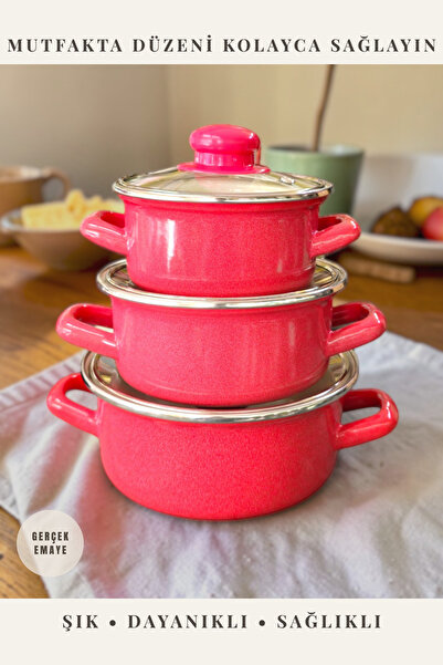 ALEV EMAYE طقم حاويات تخزين مطلية بالمينا مكون من 3 قطع مع أغطية 12-14-16 سم ...