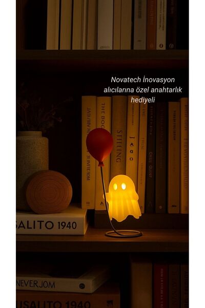 NOVATECH İNOVASYON Balon Tutan Hayalet Figürü Pilli Mum İle Kullanım Masa Üst...