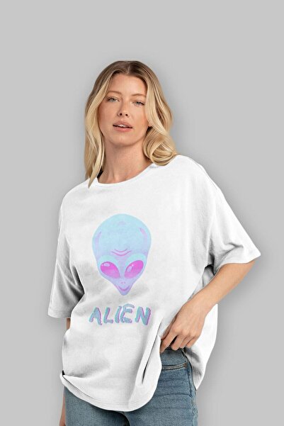 Ankhises Бела T-shirt Oversize kroj и Štampano okrugla kragna на предњој страни