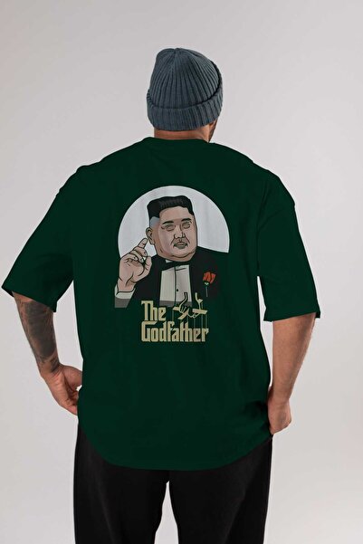 Ankhises Kum Jong Un Back Štampano Smaragdno zelena Oversize kroj T-shirt Uni...
