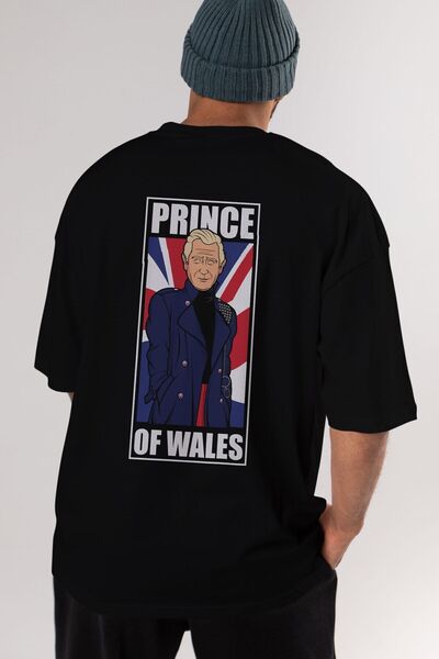 Ankhises Princ Čarls Back Štampano Crna Oversize kroj T-shirt Unisex Muškarci...