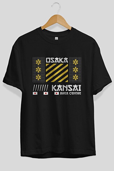 Ankhises Osaka Kansai Area Center Front Štampano Crna Oversize kroj T-shirt U...