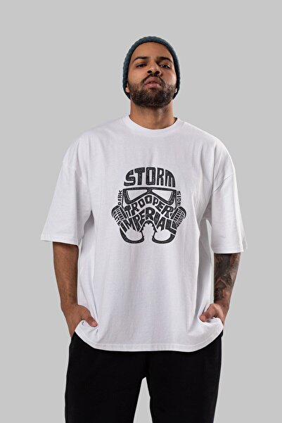 Ankhises Storm Trooper μπροστινό εμπριμέ λευκό μπλουζάκι υπερμεγέθη Unisex αν...