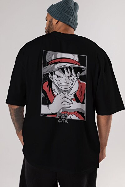 Ankhises LUFF D. MONKEY OnePiece Anime Back Štampano Crna Oversize kroj T-shi...