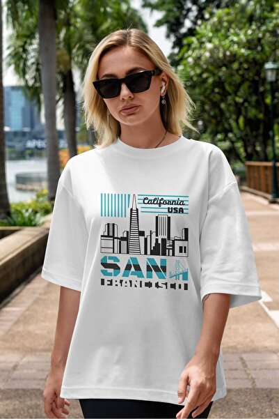 Ankhises San Francisco Front Štampano Bela Oversize kroj T-shirt Unisex Muška...