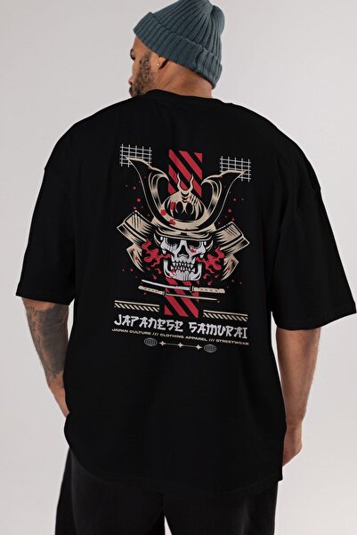 Ankhises Japanski samuraj Arka Štampano crna Oversize kroj T-shirt unisex muš...