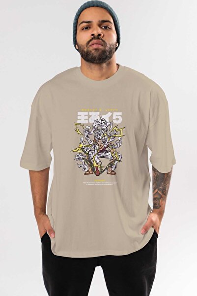 Ankhises Monkey D. Luffy GEAR5 1 Anime Prednja Štampano Bež Oversize kroj T-s...