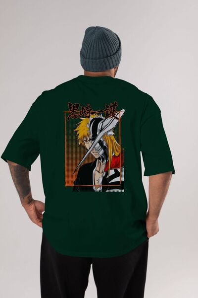 Ankhises thelust Anime Back Štampano Emerald Green Oversize kroj T-shirt Pamu...
