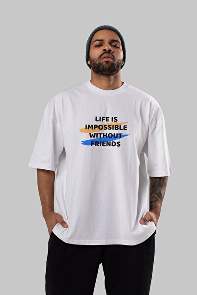 Ankhises Muškarci Žene okrugla kragna Oversize kroj Beli T-shirt - Prednji Št...