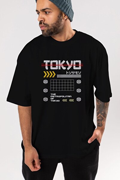 Ankhises Metropolitan Tokyo Front Štampano Crna Oversize kroj T-shirt Unisex ...
