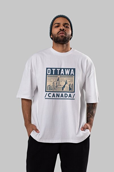 Ankhises Ottawa Front Štampano Bela Oversize kroj T-shirt Unisex Muškarci Žen...