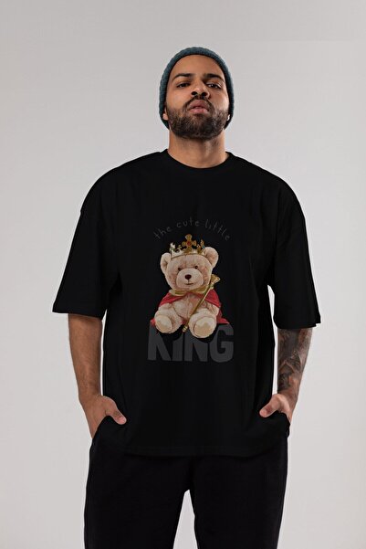 Ankhises Teddy Bear King εμπρός εμπριμέ μαύρο μπλουζάκι υπερμεγέθη ανδρικό γυ...