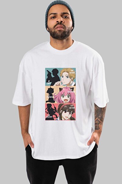 Ankhises SPY X FAMILY Anime Prednja strana Štampano Bela Oversize kroj T-shir...