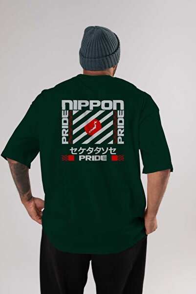Ankhises Nippon Pride Unisex Oversize kroj T-shirt - Emerald Green, okrugla k...