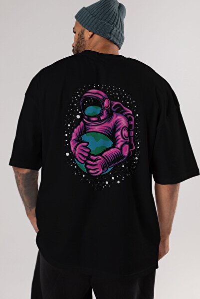 Ankhises Astronaut Oversize kroj Crna T-shirt - Unisex Muškarci Žene okrugla ...