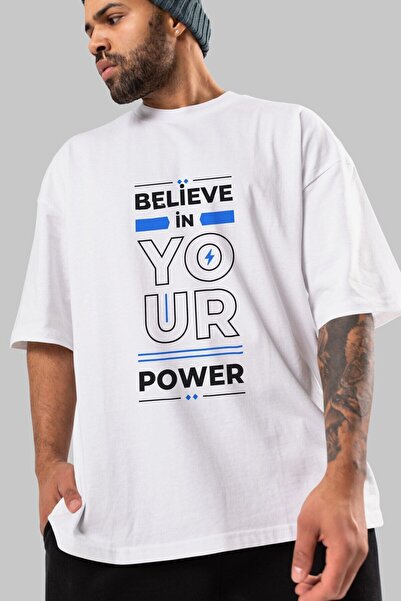 Ankhises Veruj u svoju moć Prednja strana Štampano Bela Oversize kroj T-shirt...