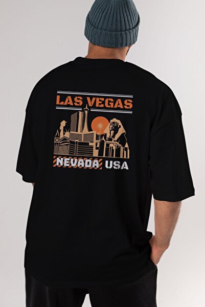 Ankhises Las Vegas Back Štampano Crna Oversize kroj T-shirt Unisex Muškarci Ž...