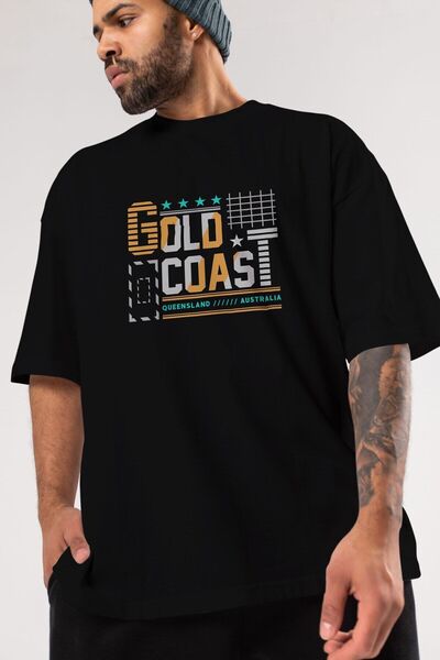 Ankhises Gold Coast Front Štampano Crna Oversize kroj T-shirt Unisex Muškarci...
