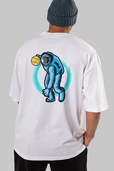 Ankhises Astronaut Dribble Back Štampano Bela Oversize kroj T-shirt Unisex Mu...