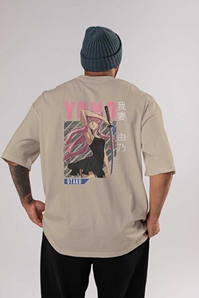 Ankhises Yuno Gasai 5 Anime Leđa Štampano Bež Oversize kroj T-shirt 100% pamu...