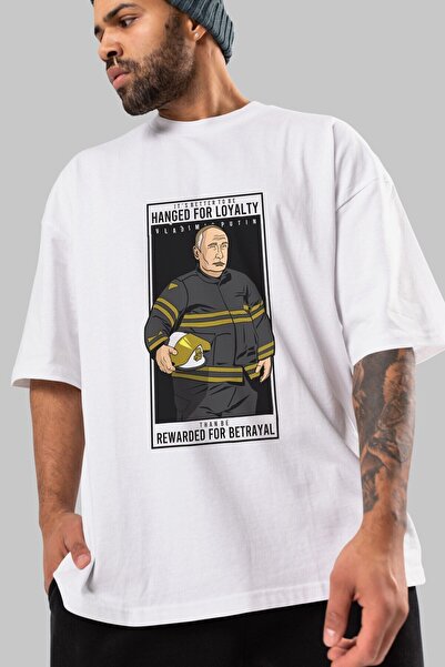 Ankhises Putin Pompier Imprimat Față Alb Tricou Oversize Unisex Bărbați Femei...