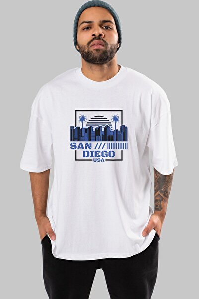 Ankhises San Diego Front Štampano Bela Oversize kroj T-shirt Unisex Muškarci ...
