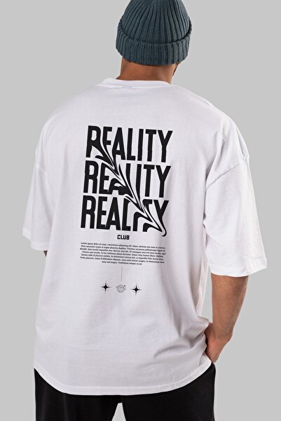 Ankhises Realnost napisana nazad Štampano Beli Oversize kroj T-shirt Muškarci...