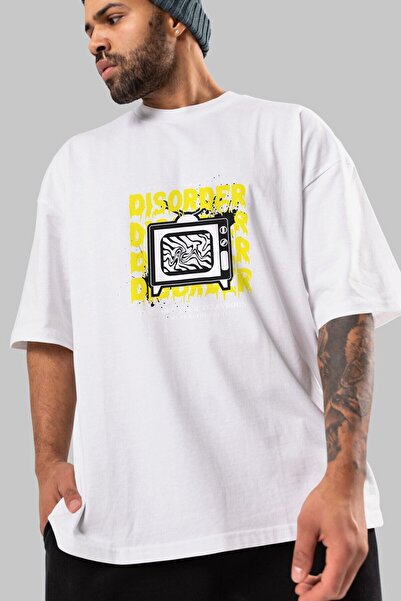Ankhises Disorder Streetwear Prednja strana Štampano Bela Oversize kroj T-shi...