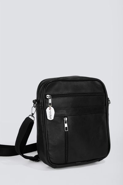 westbag Hakiki Deri Unisex Siyah Çok Gözlü Fermuarlı Postacı Omuz Çantası