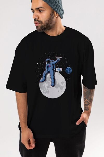 Ankhises Astro Missing Earth Front Štampano Crna Oversize kroj T-shirt Unisex...