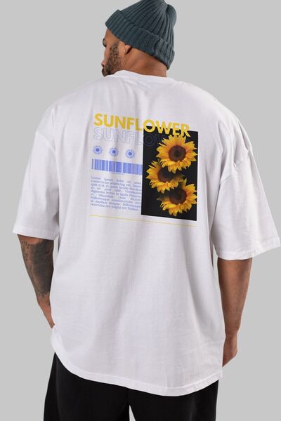 Ankhises Suncokret Leđa Štampano Bela Oversize kroj T-shirt Muškarci Žene okr...