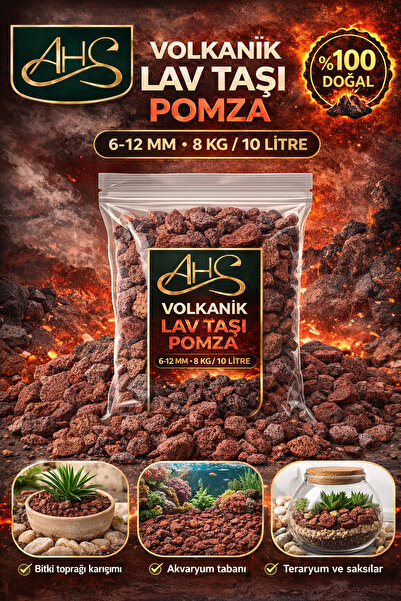 AHS Pomza 6-12mm 8 Kg 10 Litre Lav Taşı Kırığı Kırmızı Akvaryum Teraryum Volk...