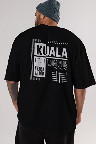 Ankhises Kuala Lumpur Arka Štampano Crna Oversize kroj T-shirt Unisex Muškarc...