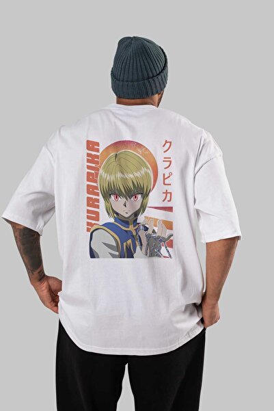 Ankhises Kurapika 5 (2) Anime Back Printed Λευκό μπλουζάκι Oversize 100% βαμβ...