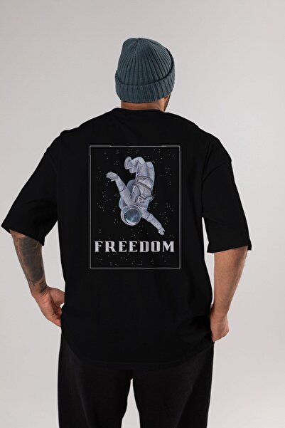Ankhises Sloboda Astronaut Leđa Štampano Crna Oversize kroj T-shirt Muškarci ...