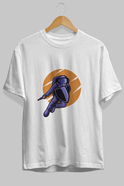 Ankhises Astro Wars Front Štampano Bela Oversize kroj T-shirt Unisex Muškarci...