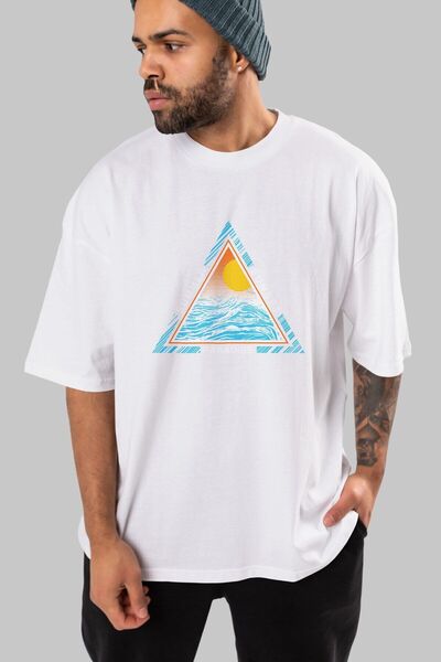 Ankhises Bela Oversize kroj T-shirt - Ljetni zalazak sunca raj prednja Štampa...