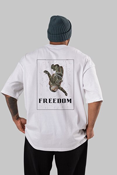 Ankhises Sloboda Astronaut Leđa Štampano Bela Oversize kroj T-shirt Muškarci ...