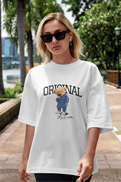 Ankhises Medvedić Original Prednja strana Štampano Bela Oversize kroj T-shirt...