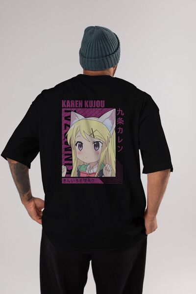 Ankhises Karen Kujou 4 Anime Leđa Štampano Crna Oversize kroj T-shirt Muškarc...