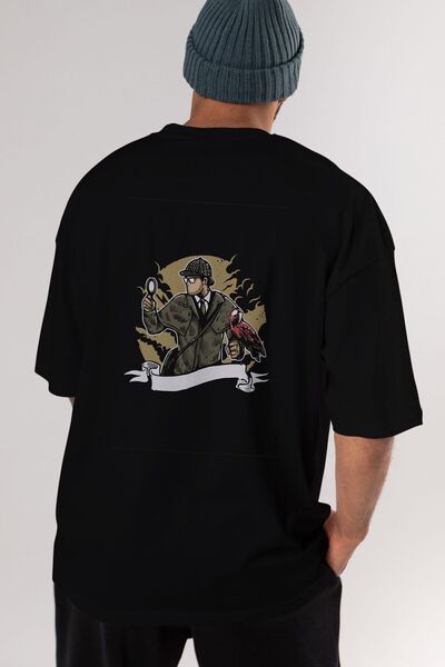 Ankhises Sherlock Holmes Back Štampano Crna Oversize kroj T-shirt Unisex Mušk...
