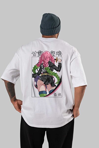 Ankhises Mitsuri DEMONSLAYER Anime Leđa Štampano Bela Oversize kroj T-shirt 1...