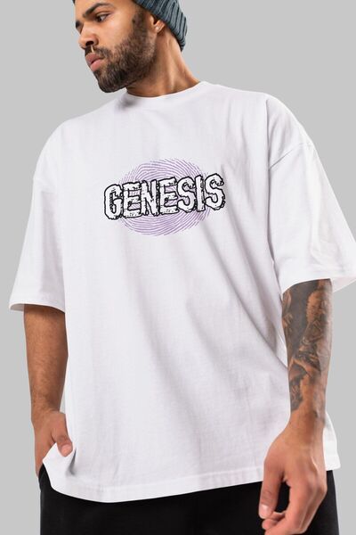 Ankhises Genesis Front Štampano Bela Oversize kroj T-shirt Unisex Muškarci Že...