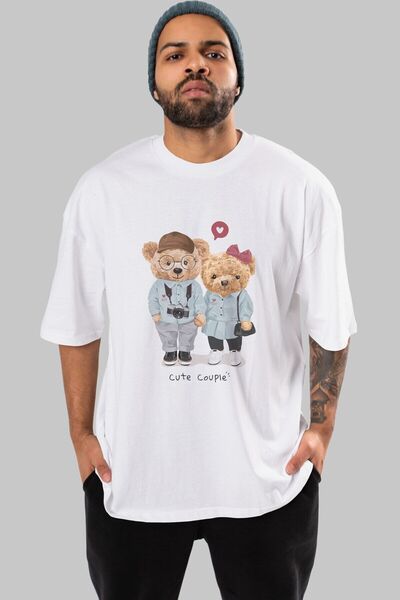 Ankhises Ursuleț de pluș drăguț cuplu cu imprimeu în față alb tricou supradim...