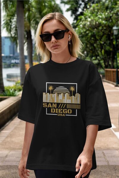 Ankhises San Diego Front Štampano Crna Oversize kroj T-shirt Unisex Muškarci ...