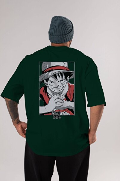 Ankhises LUFF D. MONKEY OnePiece Anime Back Štampano Emerald Green Oversize k...