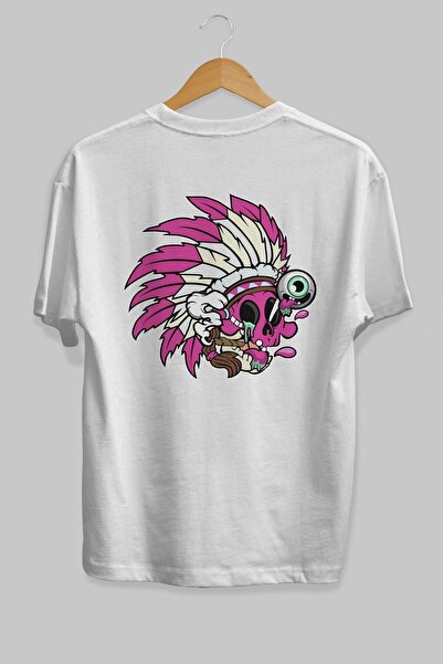 Ankhises Skull Indian πίσω εμπριμέ λευκό μπλουζάκι υπερμεγέθη Unisex ανδρικό ...