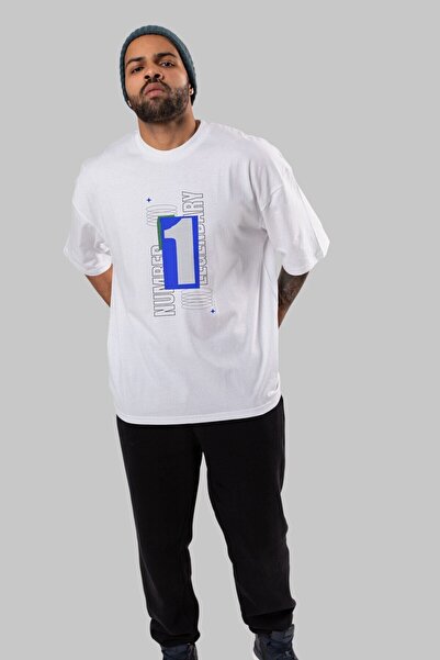 Ankhises Bela Oversize kroj T-shirt - Broj 1 napisano, prednja strana Štampan...