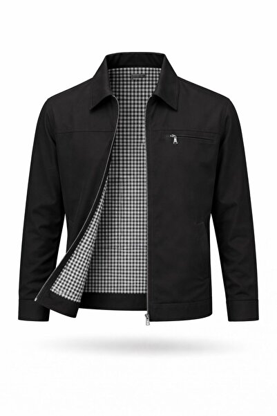 REGOS Erkek Siyah Regular Bonded Kumaş Klasik Yaka Mevsimlik&Yazlık Mont