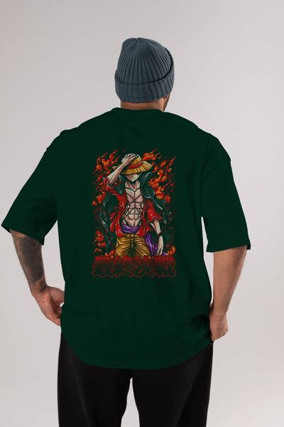 Ankhises MONKEY D. LUFFY (3) Anime Leđa Štampano Smaragdno Zelena Oversize kr...